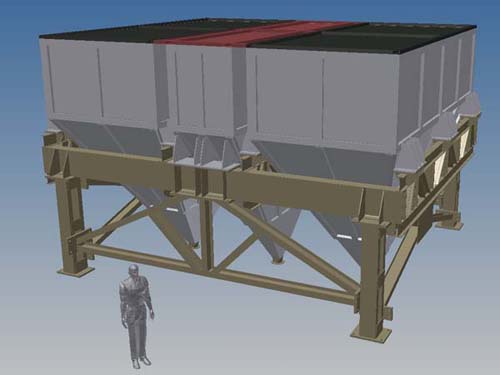 Система бункеров для подачи формовочного песка. 3D модель.